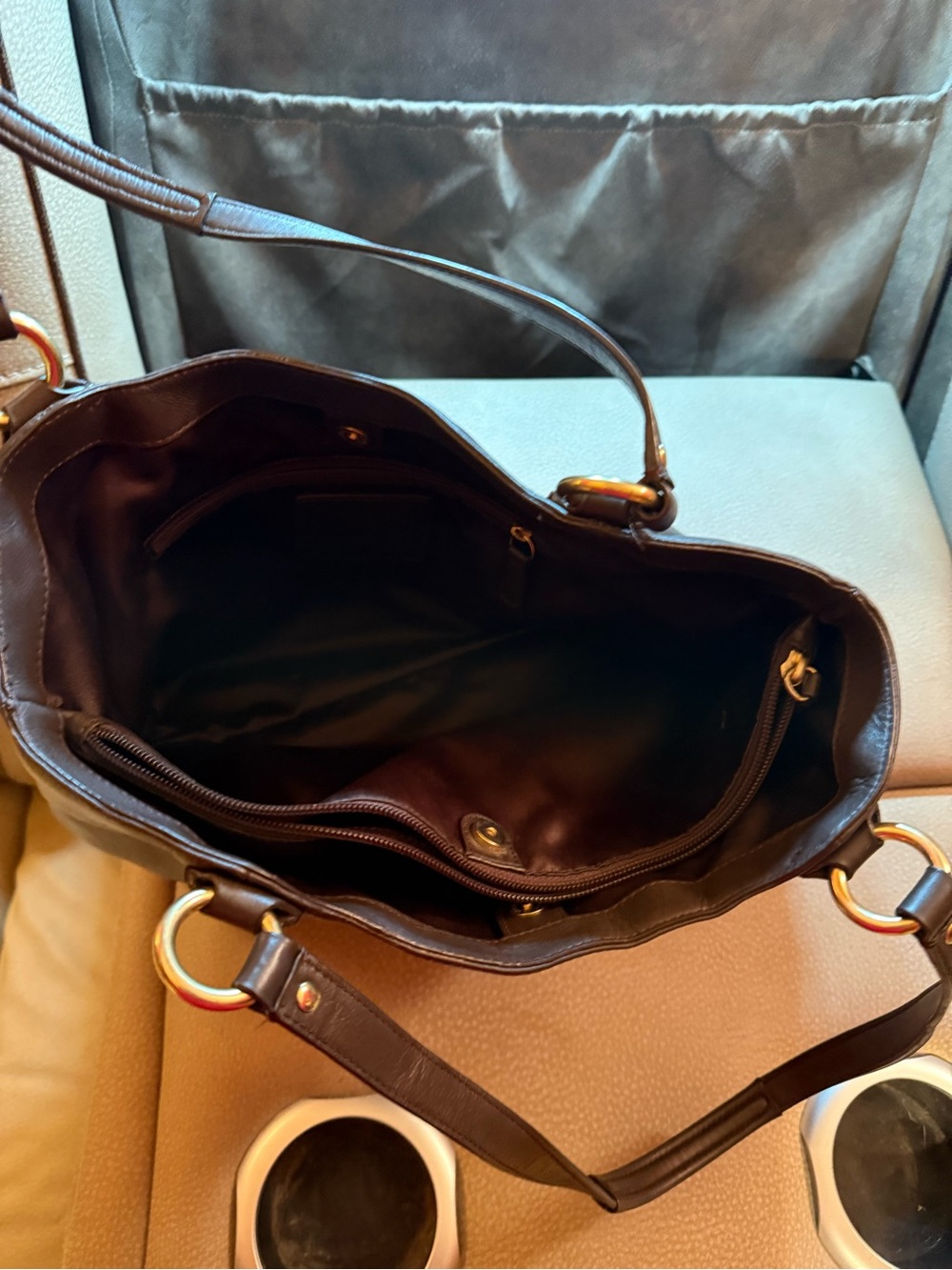 Coach Brown Leather Shoulder Bag with Gold-Tone Buckle - Picture 5 of 6